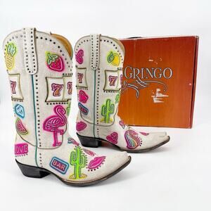 Old Gringo Jackpot Women’s 11 Distressed White Neon Embroidered Cowgirl Boots